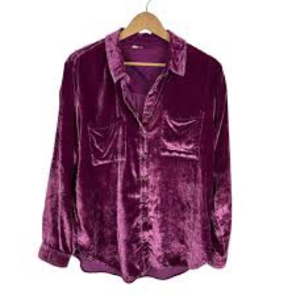 Pilcro Velvet Button Down Shirt in Rich Purple
